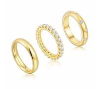 3 Pcs Rings Ladies with Zirconia, 14K Gold Plated Ring Set, Stainless Steel Copper for Women Girlfriend Mum, Finger Ring Jewellery Stackable Waterproof Rings for Birthday Anniversary (A, 08)