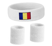 3 PCS Romania Headband With Maple Patch For Man Woman,Romanian Flag Towel Sweatband,Elastic Soft Head Band Sweat Bandana For Sport Travel Running Working Out(White)