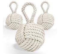 3 Pcs Rope Knot Door Stops Decorative Nautical Door Stopper Handmade with Handle, Beige Weighted Interior Square Doorstop Sailor Knot for Door and Window (14x14cm, 1.5kg)