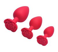 3 PCS Rose Butt Plug, Smooth Crystal Anal Plug Set, Silicone Anal Plugs for Beginners Couples, 3-Size Kit for Anals Training Stimulation (Red)