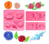 3 PCS Roses Flowers Silicone Molds Flowers and Leaves Fondant Candy Silicone Molds Chocolate Candy Molds for for DIY Candy Pudding Cake Topper Decor Desserts Party Decorations