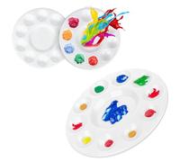3 Pcs Round Plastic Paint Palette, 6.7 inch Painting Palette Paint Tray Palettes with 10 Wells and 1 Central Reservoir for Painting and Oil DIY Craft Art Painting