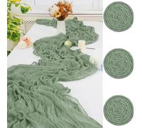 3 PCS Sage Green Table Runner,90x300cm Cheesecloth Table Runners,Romantic Sheer Tablerunner,10FT Gauze Boho Table Runner,Rustic Cheese Cloth Table Runner for Wedding Party Bridal Shower Table