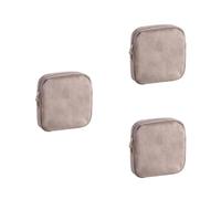 3 pcs Sanitary Napkin Storage Bag 13x13x4cm Cotton Zippered Pouch | Khaki, Simple Pattern, Smooth Surface, Handbag Organisation, Travel Use, for Women and Mothers