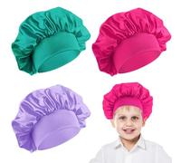 3 Pcs Satin Kid Bonnets Curly Hair Wrap Boy Elastic Wide Band Girl Silk Sleeping Hat Bonnet Sleep Cap for Natural Long Short (UK, Alpha, One Size, Rose red, Green, Purple)