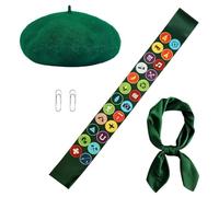 3 Pcs Scout Costume, Wilderness Explorer Costume for Kids with 1 French Beret Hat 1 Neck Scarf 1 Scout Sash, Green Scout Troop Beverly Hills Costume Movie Characters Accessories for Women Adult & Kids