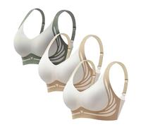 3 Pcs Seamless Bra, Wireless Bras for Women UK, Full Coverage Bralettes, Fitting Anti Sagging Back Smoothing Support Comfort Stretch Cotton Sports Underwear with Adjustable Straps (Khaki, XL)