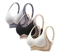 3 Pcs Seamless Bra, Wireless Bras for Women UK, Full Coverage Bralettes, Fitting Anti Sagging Back Smoothing Support Comfort Stretch Cotton Sports Underwear with Adjustable Straps (Black, L)