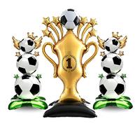 3 Pcs Self-Standing Football Foil Balloons Set, Gold Champion Trophy Balloon (82 x 150 cm) with 2 Football Balloons (41 x 98 cm), Decor for Championship & Football Birthday Parties (Football Wings)