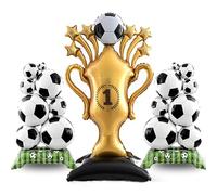 3 Pcs Self-Standing Football Foil Balloons Set, Gold Champion Trophy Balloon (82 x 150 cm) with 2 Football Balloons (41 x 98 cm), Decor for Championship & Football Birthday Parties