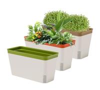 3 PCS Self Watering Plant Pots, 27CM Windowsill Herb Planter Box, Window Box Planter with Visual Water Level Window & Drainage Hole Hidden Tray for Indoor Outdoor Herbs Vegetables Succulents Plants