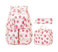3 Pcs Set Backpack with Lunch Bag Pencil Case School Bookbag for Girls (Pink)