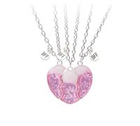 3 Pcs/set Best Friends Pendant Necklace For Woman Magnetic Adjustable Rainbow Broken Heart Clavicle Chain Accessories(Silvery)