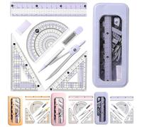 3 PCS SET Protractor and Compass, Geometry Sets for Secondary School Maths Equipment, Complete Mathematical Tools Kit with Protractors and Compass, Three Colour Options Pink Purple Yellow