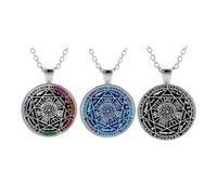 3 Pcs Seven Archangels Lucky Protection Rune Pendant,Men's and Women's Archangel Michael Holy Light Guardian Necklace,Zinc Alloy Glass Protection Jewelry