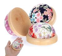 3 Pcs Sewing Pin Cushions,Portable Cotton Pincushion,Round Wooden Base Pin Cushions for Sewing,Japanese Floral Style Pin Cushion for DIY Crafts Daily Hand Sewing or Quilting