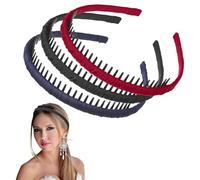 3 Pcs Shark's Tooth Hard Headbands, Plastic Teeth Combs with Non-slip Hoops & Cloth Cover, Colourful Satin Headbands Accessories for Girls, Black, Wine, Red, Cyan
