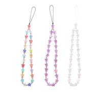 3 Pcs Shiny Star Phone Charm Star Beaded Cell Phone Chain Mobile Phone Charm String Cute Phone Bracelet Strap Fancy Decorative Phone Case Wrist Lanyard for Cameras Keychains White Purple Colorful