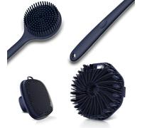 3 PCS Silicone Bath Brush Set,Back Scrubber & Body Brush & Face Brush Set, Super-Exfoliating & Lathering Body Scrubber, Shower Brush, Face Scrubber Combination for HomeBathroom Hotel Travel.(Blue)