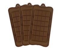 3 Pcs Silicone Break-Apart Chocolate Moulds - Brown Chocolate Bar Molds, Non-Stick Reusable DIY Baking Molds for Candy, Protein & Energy Bars, Fudge & Sweet Treats