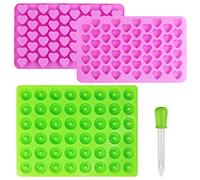 3 Pcs Silicone Chocolate Molds, Candy Silicone Molds DIY Gummy Moulds Jelly Mould Non-Stick Kitchen Baking Pans Ice Cube Trays with for Chocolate, Candy, Jelly, Ice Cubes with Droppers
