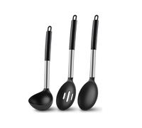 3 Pcs Silicone Cooking Spoon Set, Kitchen Utensils Include Solid & Slotted Spoon, Soup Ladle, Non-Scratch Spoons