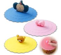3 PCS Silicone Cup Covers, Silicone Stretch Lids, Cute Animal Shape Creative Leak-Proof Cup Lid, for Drinks, Reusable Anti-dust Mug Cover for Coffee, Tea, Wine, Beer Mug