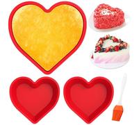 3 Pcs Silicone Heart Shaped Cake Tin, 10" 8" 6" Love Cake Moulds, Nonstick Silicone Heart Cake Mold, Reusable Baking Tins, Heart Cake Pan Set for Brownies Cheesecaker