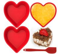 3 Pcs Silicone Heart Shaped Cake Tin, 10 Inch/27CM Love Heart Cake Tin Heart BPA Free Heart Cake Mould, Nonstick & Reusable Red Heart Baking Pan with Scraper for Muffin Cake Cheesecake Chiffon Pudding