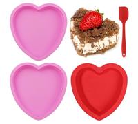3 Pcs Silicone Heart Shaped Cake Tin, 6 Inch Heart Cake Tin Love Cake Moulds Silicone Baking Pan with Scraper, Non-Stick & Reusable Hearts Baking Tray for Muffin Cake Cheesecake Chiffon Puddings