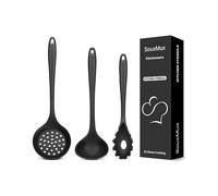 3 Pcs Silicone Kitchen Utensils Set, Soup Ladle-Pasta Fork-Slottede Spoon, Nonstick BPA Free High Heat Resistant Cooking Utensils for Mixing, Serving, Draining, Turning, Stirring