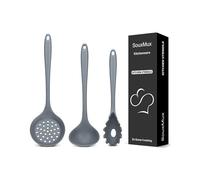 3 Pcs Silicone Kitchen Utensils Set, Soup Ladle-Pasta Fork-Slottede Spoon, Nonstick BPA Free High Heat Resistant Cooking Utensils for Mixing, Serving, Draining, Turning, Stirring