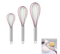 3 Pcs Silicone Whisk Set, Rainbow Whisk Non Stick Hand Whisk Mini Whisk Kitchen Whisk Manual Egg Beater Silicone Balloon Whisk Small Plastic Whisk Egg Stirrer for Mixing Cooking Baking Hot Chocolate