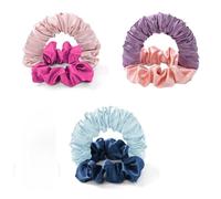 3 PCS Silk Hair Scrunchies Set, Premium Satin Overnight Hair Protection Accessories, Pink Purple Navy, 6.3 inch Large Size, Heatless Curls Hair Wrap