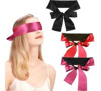 3 Pcs Silk Satin Blindfold, Soft Comfortable Silk Sleeping Cover for Sleeping Games, Adjustable Tie Eye Mask for Women Couples Napping Valentine Gift Airplane Travel Supplies (Black Red Rose Red)