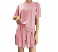 3 PCS Silk Satin Pajama Set for Women Short Sleeve Round Neck Tee Top and Shorts Sleepwear Pajamas Set with Pants Long Trousers Silk Pjs