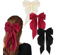 3 Pcs Silky Satin Hair Bows, Big Bow Hair Clips for Women Girls Hair, Oversized Long Tail Hair Ribbons, Solid Color French Barrette Simple Hair Fastener Accessories for Women Girls.