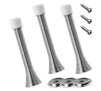 3 Pcs Silver Spring Door Stop Set,Thickened Iron Metal Door Stops with Base Plate,Long Door Springs Screw with Anti-Slip Rubber for Walls and Doors