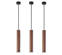 3-PCS Simple Wood LED Pendant Lamp Long Tube 5W Suspension Light Creative Cylindrical Ceiling Chandelier for Kitchen Island Bedroom Hallway Kitchen(Wood Color,6000K)