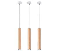 3-PCS Simple Wood LED Pendant Lamp Long Tube 5W Suspension Light Creative Cylindrical Ceiling Chandelier for Kitchen Island Bedroom Hallway Kitchen(Walnut Color,3000K)