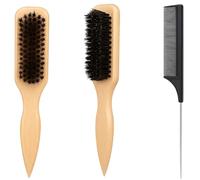 3 PCS Slick Back Brush Set, Wooden Boar Bristle Hair Brushes for Men with Tailed Comb, Includes Smoothing Brush and Backcombing Brush for Sleek Ponytail, Bun, Fade Haircuts, Professional Grooming Kit
