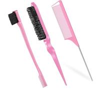 3 Pcs Slick Back Hair Brush, Double Sided Edges Brush, Slick Brush Set, Back Combing Brushes, Teasing Brush, Backcombing Brush, For Women Hair Salon Hair Slicking, Pink