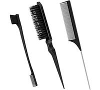 3 Pcs Slick Back Hair Brush Set with Edge Brush, Rat Tail Comb, Bristle Brush, Teasing Brush Set for Smoothing Baby Hair & Flyaways