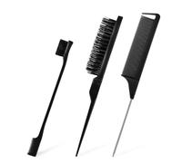 3 Pcs Slick Back Hair Brush Set, with Edges brush, Rat Tail Comb, Bristle Hair Brush Teasing Hair Brush, Hair Styling Comb for Hairdresser Women Children Baby (Black)