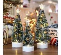 3 PCS Small Christmas Tree with Lights, Table Top Christmas Tree with Warm White Lights and Snow Mini Artificial Xmas Tree for Home Office Tabletop Desktop Christmas Decorations