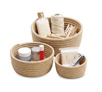 3 Pcs Small Woven Baskets, Cotton Rope Round Organizer for Shelves