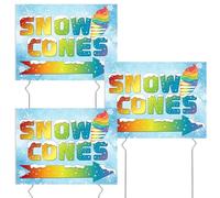 3 Pcs Snow Cones Yard Sign with Metal Stakes, Double Sided Print 12" x 16" Snow Cones Yard Sign with Arrow for Summer Outdoor Advertisement Business Snow Cones Stands Decor