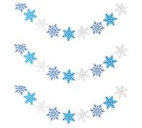 3 Pcs Snowflake Garland Banner, Paper Snowflakes Hanging Decorations, 9.8 ft, Blue Silver Gradient Winter Wonderland Theme, for Christmas, Birthday, Snow-themed Party, Holiday Decor