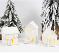 3 Pcs Snowy Scene Christmas Village, White LED Houses, Battery Operated Ornaments, Xmas Decoration Set