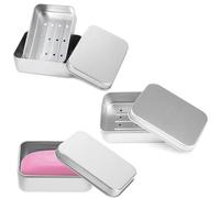 3 Pcs Soap Box, Travel Soap Case, Aluminum Soap Dish Holder,soap Travel Case with Removable Draining and Lid, Soap Tin with Removable for Bathroom,Traveling, Camping, Gym (Silver)